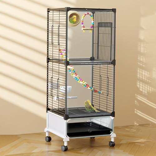 Papageienkäfig, Vogelkäfig mit Ständer, mit Stauraum, mit Vogelspielzeug, for Sittiche, Aras, Finken(Small)