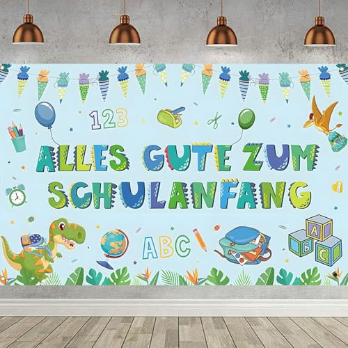 DazzJoy 180x110cm Einschulung Banner Dino,Alles Gute zum Schulanfang Dekoration,Schulanfang Girlande Schulkind Deko,Dino Einschulung Deko Mädchen Jungen