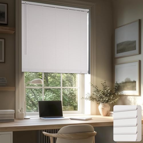 HESTIA No Drill Cordless Room Darkening Vinyl Mini Blinds, 1” L-Shaped PVC Slats Venetian Horizontal Blind Privacy Indoor Window Coverings for Bedroom, Bathroom and Kitchen, White, 18 W X 50 H