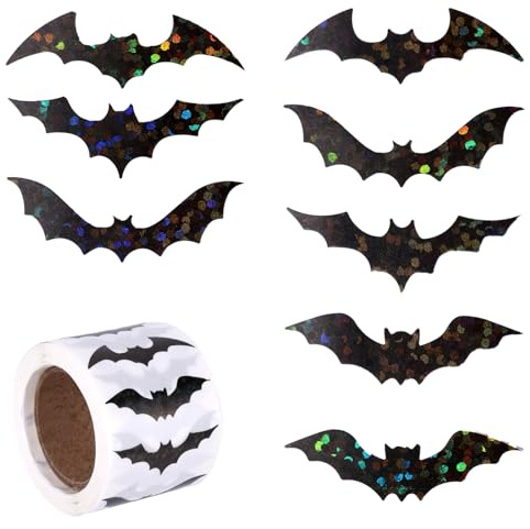 Fukaisu 500 Adesivi a Forma Pipistrello per Halloween, in Carta Nera e Oro Brillante Adesivi Autoadesivi in Rotolo per Buste Festa Compleanno Halloween Sigillatura Confezioni Regalo
