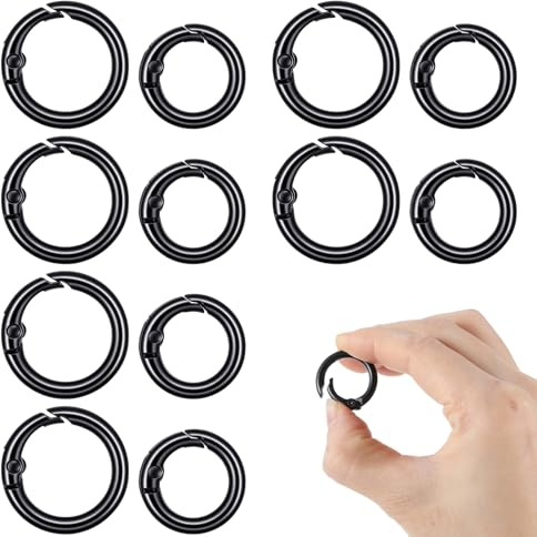 Ouligay 12PCS Mini Round Carabiner Clips 2 Sizes Small Carabiner Clips Metal Snap Clip Hooks Spring O Rings for Bag Purse Handbag Strap Craft Jewelry Making
