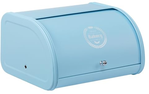 HollyHOME Bread Bin with Stainless Steel Body Metal Bread Bins for Kitchen | Colored Bread Storage Containers with Roll Up Easy Storage Bread Box Holder Lid,Light Blue