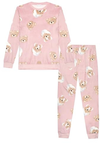 YAMAMAY - Pigiama Lungo, Donna, Rosa Antico, 95% Polyester 5% Elastan, Ciniglia, Stampato