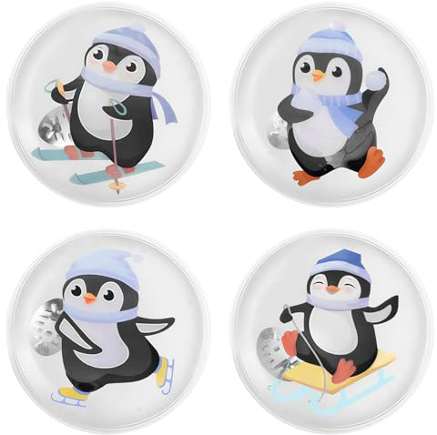 Taschenwärmer wiederverwendbar, 4er Handwärmer Taschenwärmer Kinder Wiederverwendbar, Wärmepad für kalte Tage und für unterwegs, Handwärmer im niedlichen Pinguin Winter Design