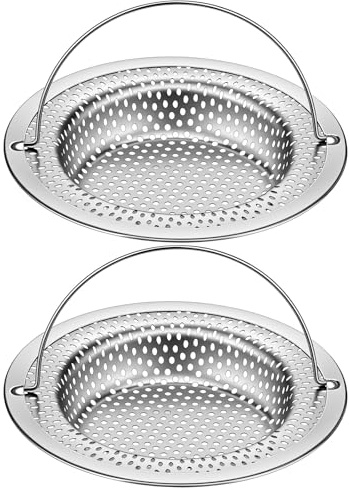 SHENLIU 2 Stück Abflusssieb Edelstahl | 11 x 8 x 2 cm Abflusssieb Küchenspüle mit Griff Für Küchenspüle Waschbecken