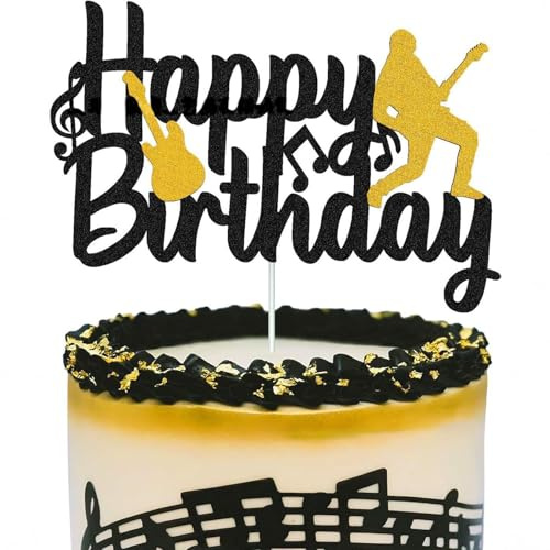 Music Theme Cake Toppers Set - Durable Cardboard Birthday Cake Decorations for Musician, Guitar, Drum Party Supplies (Music2)