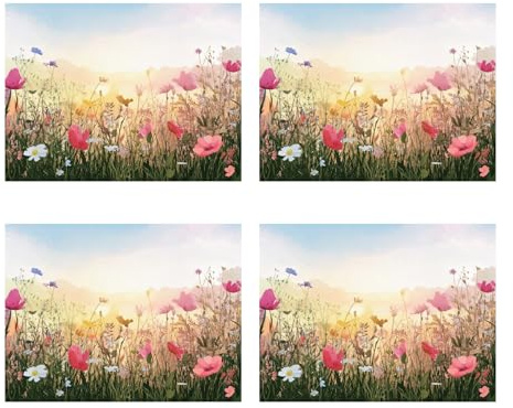 Seaside No.64 -Blumiges Platzset Tischset Placemats Korkunterseite -pflegeleicht abwischbar -Platzdeckchen Matten Untersetzer -Kratzschutz Esszimmertisch 40x30x0,5cm (4X Blumenwiese)