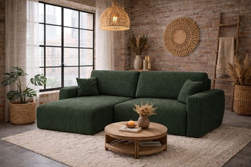 Kaiser Möbel Ariel XL Ecksofa mit Schlaffunktion und Bettkasten, DL-System, Liegefläche 230x140 cm, HR-Schaum, modern (Poso, Grün, Links)
