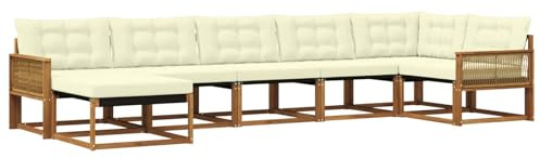 vidaXL Outdoor-Sofagarnitur mit Kissen 7 pcs Natur und Creme, Moderne Garten-Sofa-Garnitur, langlebige Möbel, schicker Sitzplatz, wetterfest, Bequeme Relaxoase