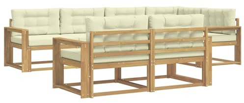 vidaXL Outdoor-Sofagarnitur mit Kissen 6 pcs Weiß und Creme Polyester, Terrasse, modernes Outdoor-Möbelset, wetterfeste Garten-Sofa-Garnitur, Flexible Design-Sitzgelegenheiten aus Akazienholz