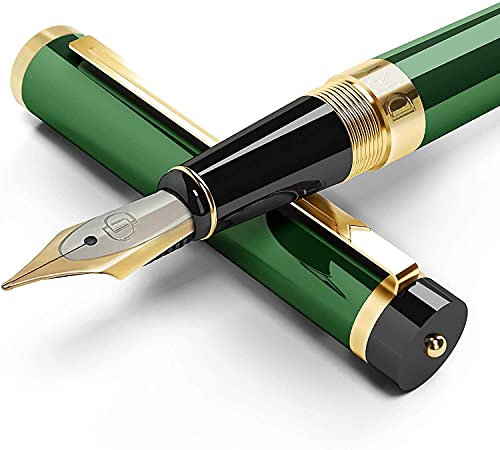 Dryden Designs Fountain Pen. Medium Nib Premium Box | 6 Ink Cartridges Included | Emerald Green