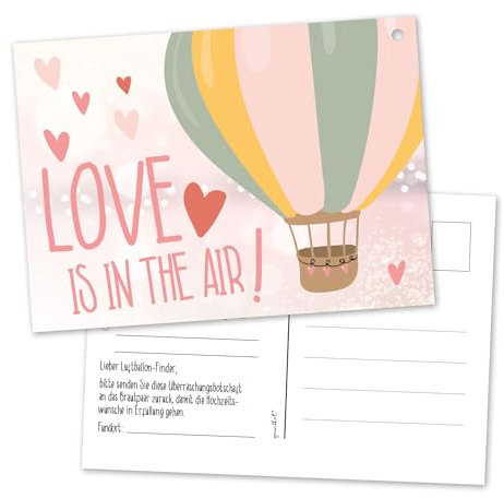 younikat 50 Luftballon-Karten Love is in the air I dv372 I DIN A6 I Set rosa Ballon-Flugkarten zur Hochzeit I gelocht, extra leicht I Gutschein-Vorlage