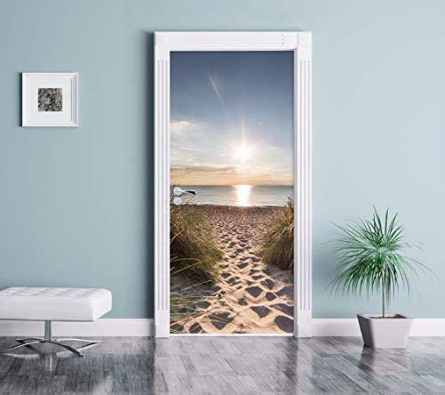 XXXCH 3D Türaufkleber 95X215CM dreidimensionaler Strand Türtapete selbstklebend TürPoster - Fototapete Türfolie Poster Tapete Meer Aufkleber DIY Selbstklebende Wandbild PVC Wasserdichte Tapete