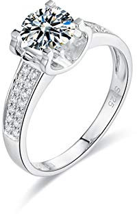 Beydodo Ring für Damen Gold 750 4-Steg-Krappenfassung Moissanit Hochzeit Ringe Weißgold Verlobungsring Diamant 52 (16.6)