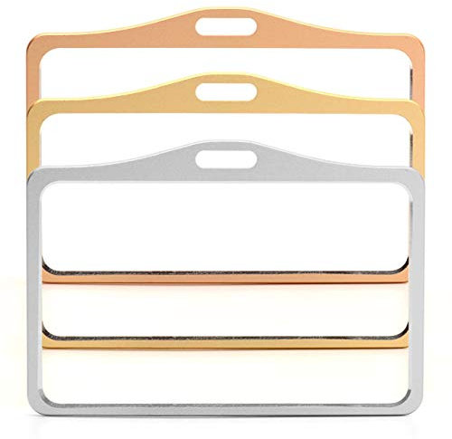 LanyardsTomorrow - Porta badge, in lega di alluminio, orizzontale, con doppia faccia, dimensioni interne 86 x 54 mm, formato CR80, per due carte di credito Single 1pc Argento