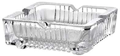 Square Glass Ashtray Crystal Cut Effect Transparent Glass Ash Tray for Cigarettes Cigars Glass Indoor Outdoor Home Office Tabletop Pub Garden