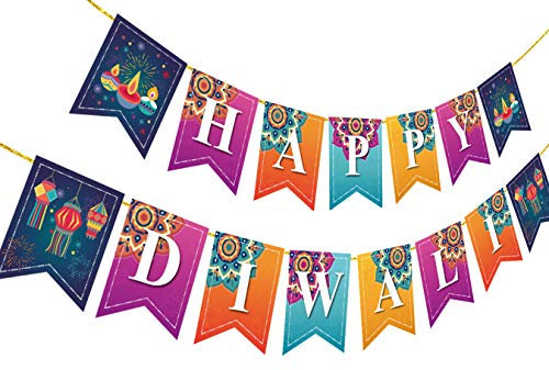 Kreatwow Happy Diwali Bunting Banner Festival der Lichter Partydekorationen Hindu Party Supplies