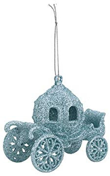 Eisblaue Christbaumschmuck, verschiedene Hängedekorationen, Lametta, Baumspitze und Kugeln (Glitzerkutsche)