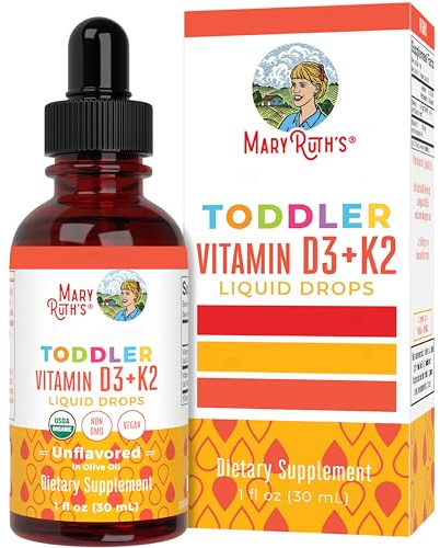 MARYRUTH'S Organics Vitamin D3 | Vitamin K2 | Vitamin D3 K2 Drops | K2 D3 Vitamin Liquid Supplement for Toddlers | Kids Supplement for Calcium Absorption Strong Bones | Vegan | Gluten Free | 1 Fl Oz