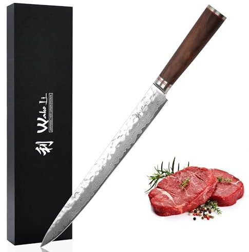 Wakoli Nussbaum Damastmesser Sashimimesser & Tranchiermesser scharfe 30 cm Klinge aus 67 Lagen I Damast Küchenmesser und Profi Kochmesser aus echtem Damaststahl mit Hammerschlag & Nussbaumgriff