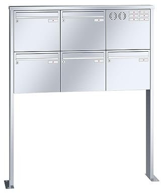 RENZ/Tetro / 5er Freistehende Briefkastenanlage Standbriefkasten mit Sprechfeld / V4A-Edelstahl/Volumen 17 L/mit Fußplatten/Dein-Briefkasten.de