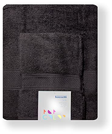 Bassetti - Set Asciugamani Da Bagno Viso e Bidet Coppia Asciugamani da Bagno con Ospite | 60x110 cm + 40x60 cm | Col.G1 - Ardesia