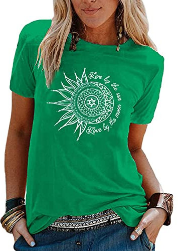 Abtel Sommer Damen T-Shirt Sunflower Print Muster Tshirt Kurzarm Shirt Rundhals Basic T Shirt Lose T-Shirts Casual Top Grün XL