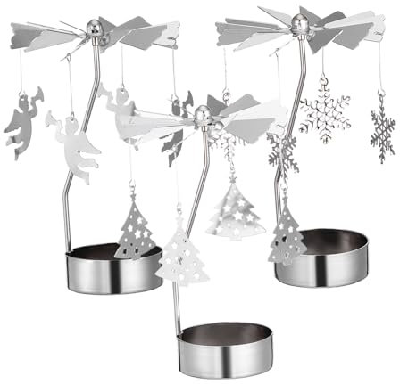 Beaupretty Karussell Teelichthalter Weihnachten Kerzenhalter Rotierend Drehbarer Teelichthalter Kerzen 3 Stück Engeln Schneeflocke Baum Anhänger Weihnachtsdeko Zuhause Party Dekoration