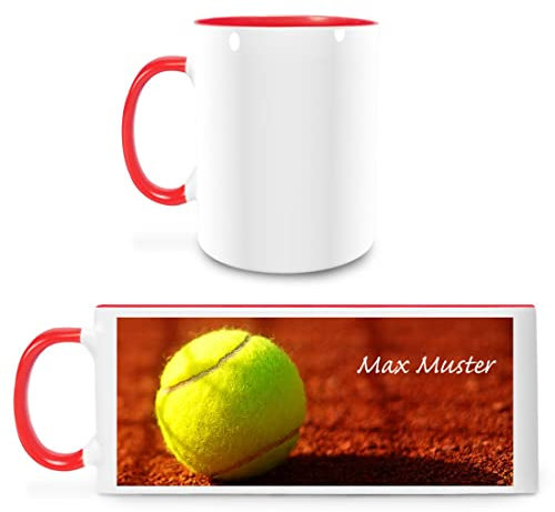 Manutextur Tasse mit Namen - personalisiert - Motiv Tennis 01 - viele Farben & Motive - weiß/rot - persönliches Geschenk mit Wunsch-Motiv und Wunsch-Name