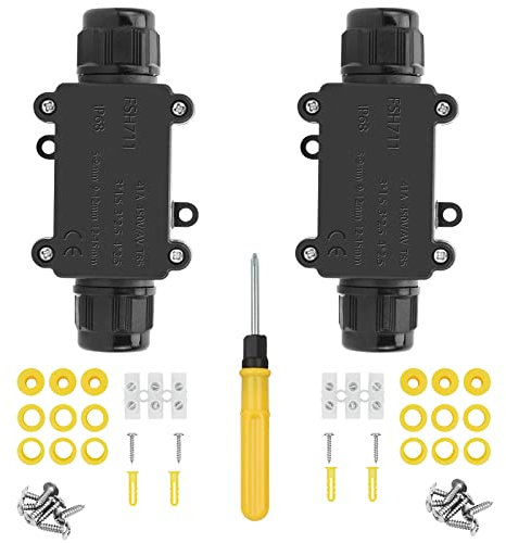 2 Stück Abzweigdose Wasserdicht IP68, 2 Wege Verteilerdose Außen Outdoor Verteilerdose Kabelverbinder Aussen Erdkabel Klemmdose Elektrischer Außenverteilerdose für Kabeldurchmesser Ø4mm-15mm,Schwarz