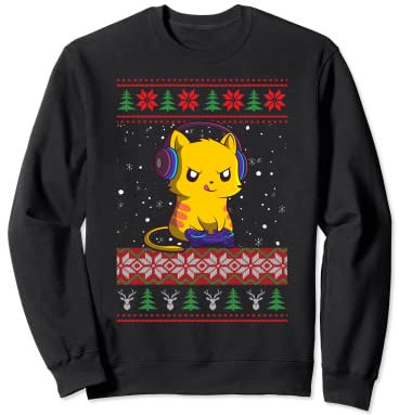 Gaming hässlicher Weihnachtspullover Gamer Cat Sweatshirt