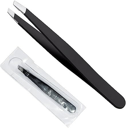 Econtal Pinza de Depilar Profesional para Cejas Punta Oblicua con Estuche, Extensiones de Pestañas, Pelos Encarnados, Vello Facial, Astillas, Depilacion de Precision Muyer y Hombre