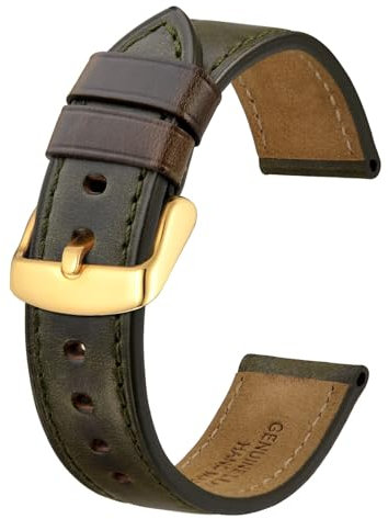 BISONSTRAP Uhrenarmband 18mm, Premium Leder Uhrenarmbänder für Herren und Frauen-Antike Bronze/Gold Schnalle