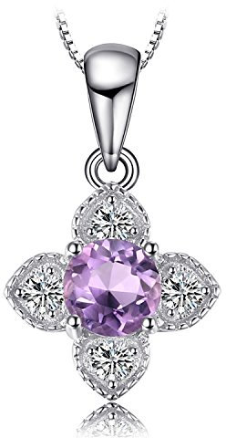 JewelryPalace Zarte Herz Rundschliff Echt Amethyst Ketten Anhänger 45CM, Kette Blume mit Lila Stein Schmuck Set, Kette 925 Silber Mädchen Edelstein, Halskette Damen Collier für Frauen Valentinstag