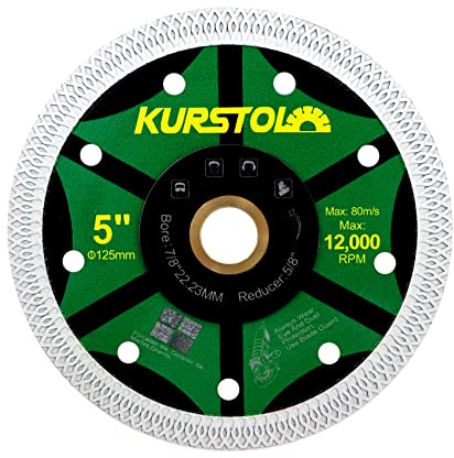 KURSTOL Diamant Fliesen Trennscheibe 125 mm Superdünnes Diamant Trennscheib | für Porzellanfliesen, Keramik, Marmor, Granit, Bohrung 22,23/15,875 mm