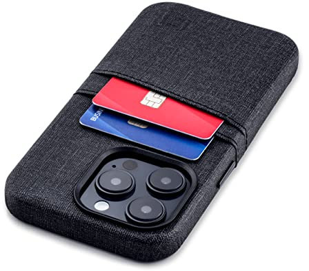 Dockem Card Case for iPhone 14 Pro with Built-in Metal Plate for Magnetic Mounting & Wallet with 2 Holder Slots: M2 Luxe Canvas-Style Synthetic Leather (Black)