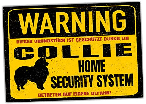 Collie Langhaarcollie Dog Schild Warning Security System Türschild Hundeschild Warnschild