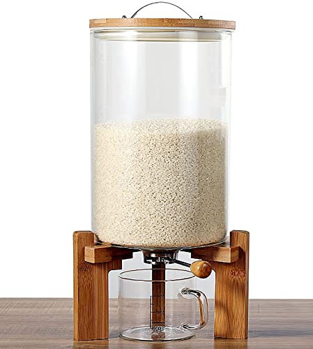 Reisvorratsbehälter 5L/7.5L Glas Müslispender, Reisspender mit Manuellem Ventil und Messbecher, Haushalt Getreidespender Zur Organisation und Aufbewahrung in der Küche(Size:7.5L)