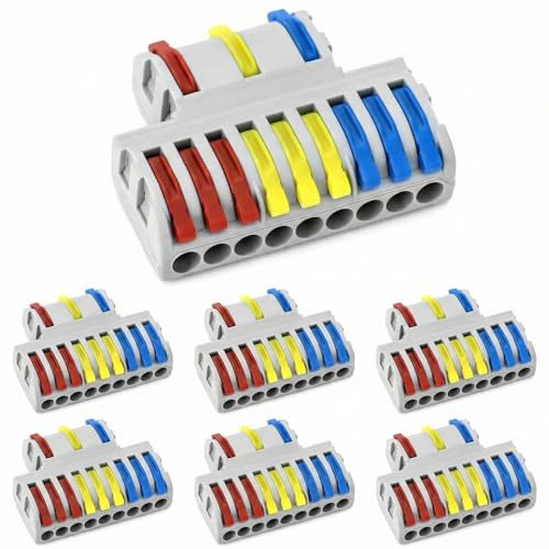 QWORK® 7 Pieces Terminal Set, Compact Wire Connectors, Quick Connection Terminal, 3 in 9 Out