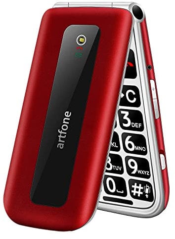 artfone Cellulare per anziani senza contratto, 2 G GSM con tasti grandi, per anziani con pulsante di emergenza SOS, display a colori da 2,4 pollici, doppia SIM, torcia rossa