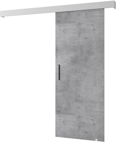 KRYSPOL Schiebetürsystem Salwador 1 Komplett-Set für Schiebetüren, Trennwände Innentüren, Modern Design (Beton/Gitter: weiß matt/Griff: schwarz)