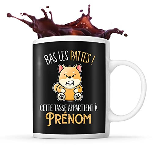 Planetee Tasse Prénom personnalisable chien Shiba Inu bas les pattes | Mug café ou thé idée cadeau personnalisé drôle et original pour collègue de travail famille et amis