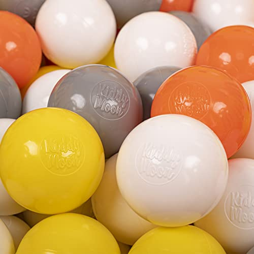 KiddyMoon Kinder Bälle Für Bällebad Baby Plastikbälle Spielbälle ∅6Cm Made In EU, Gelb/Weiß/Grau/Orange,200 Bälle/6Cm