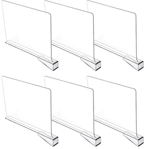 MSYU 6 Stück Transparente Regalteiler, Acryl Regal Trennwände Regalteiler Schrank, Transparente Regaltrenner für Schlafzimmer Küchenschränke Regal Lagerung Organisation