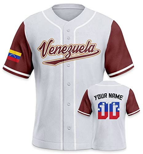 Yolovi Venezuela Personalisiertes Baseball Trikot 3D Stickerei/Druck World Baseball Jersey mit Ihrem Namen und Nummer Hip Hop Baseball Shirt für Herren Damen Kinder