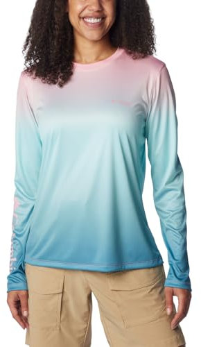 Columbia Camiseta Tidal estándar para mujer PFG Palm Rise, Sorbet Gradient/Palm Rise, Large