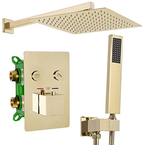 Rea Unterputz Duschsystem FENIX DAVIS GOLD BOX Duschset Duscharmatur mit Duschkopf und Kopfbrause aus Messing Duschgarnitur für Badezimmer (Gold)