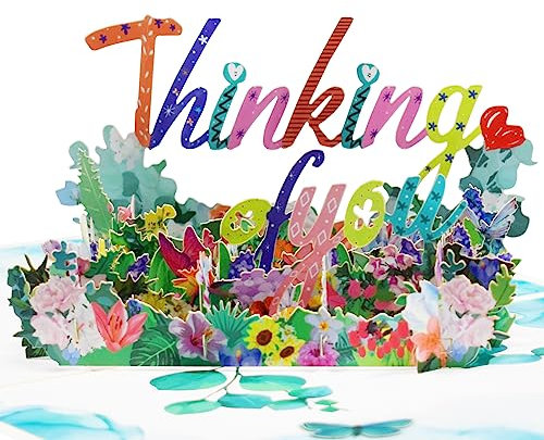 GREETING ART Pop Up Karte Thinking of You– 3D Papierblumen Grußkarte, Pop Up Blumenkarte,3D Pop Up Karte, Jubiläumskarte,3D Geschenkkarte zum Geburtstag