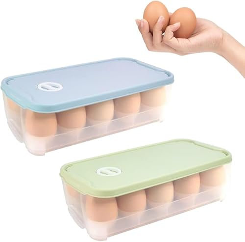HAOMEEDUO 2 Stück Eierbox 10 Eier Transportbox Eierbehälter Eggbox Kunststoff Eier Aufbewahrungsbox Kühlschrank Eierablage Mehrweg Eierbox Eier Box mit Deckel für Kühlschrank Küche Picknick(Blau,Grün)
