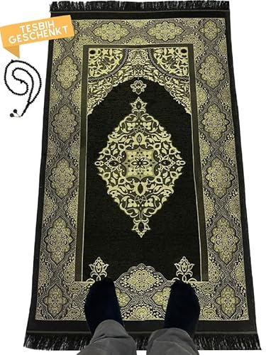 Imanpaper® Gebetsteppich Islam Tesbih schwarz 10 stück I Extra dünn to go I Platzsparend Geschenk für konvertierte Geschwister 1,20 x 0,70m | Seccade Salah Sejadah Islamic Prayer Rug